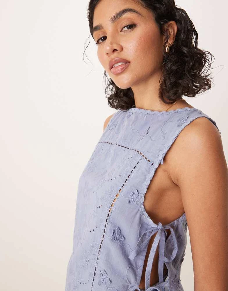 ASOS ASOS DESIGN tie side embroidery top in blue 4