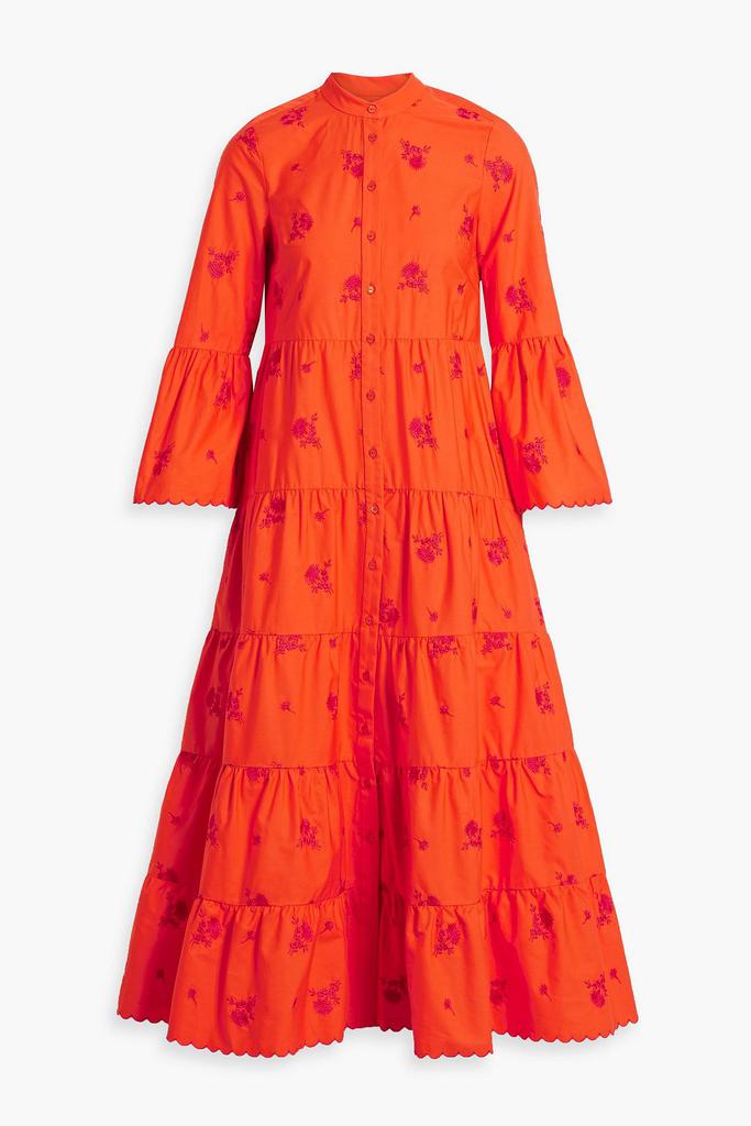 Erdem Tiered embroidered cotton-poplin midi shirt dress