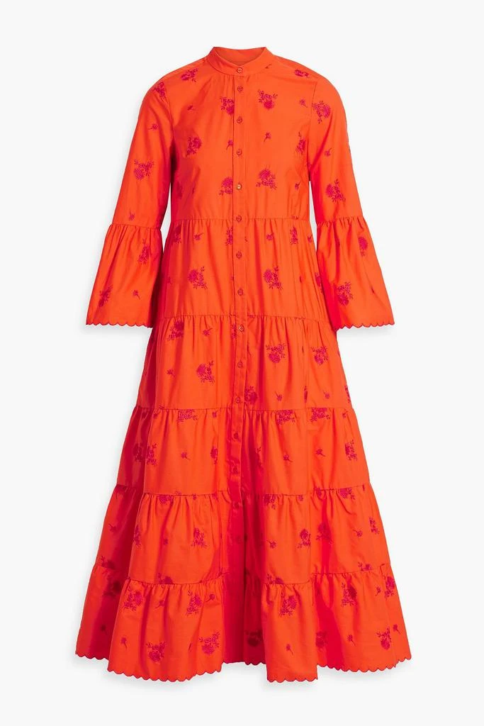 Erdem Tiered embroidered cotton-poplin midi shirt dress 1