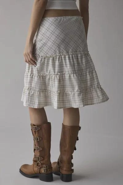 Urban Renewal ReMADE By UO Remnants Tiered Plaid Knee-Length Skirt 3