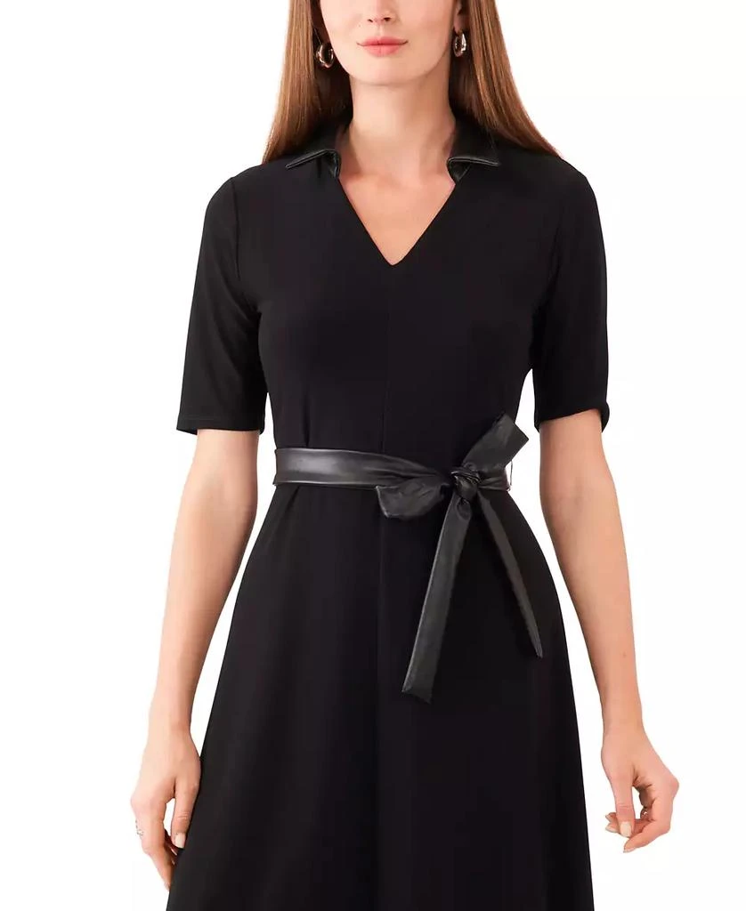 MSK Petite Faux-Leather-Trim Belted Midi Dress 4