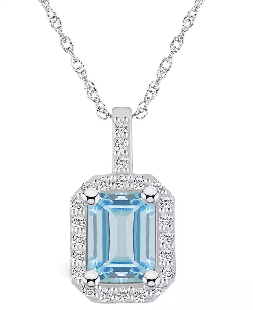 Macy
s Aquamarine (1-3/8 Ct. T.W.) and Diamond (1/4 Ct. T.W.) Halo Pendant Necklace in 14K White Gold