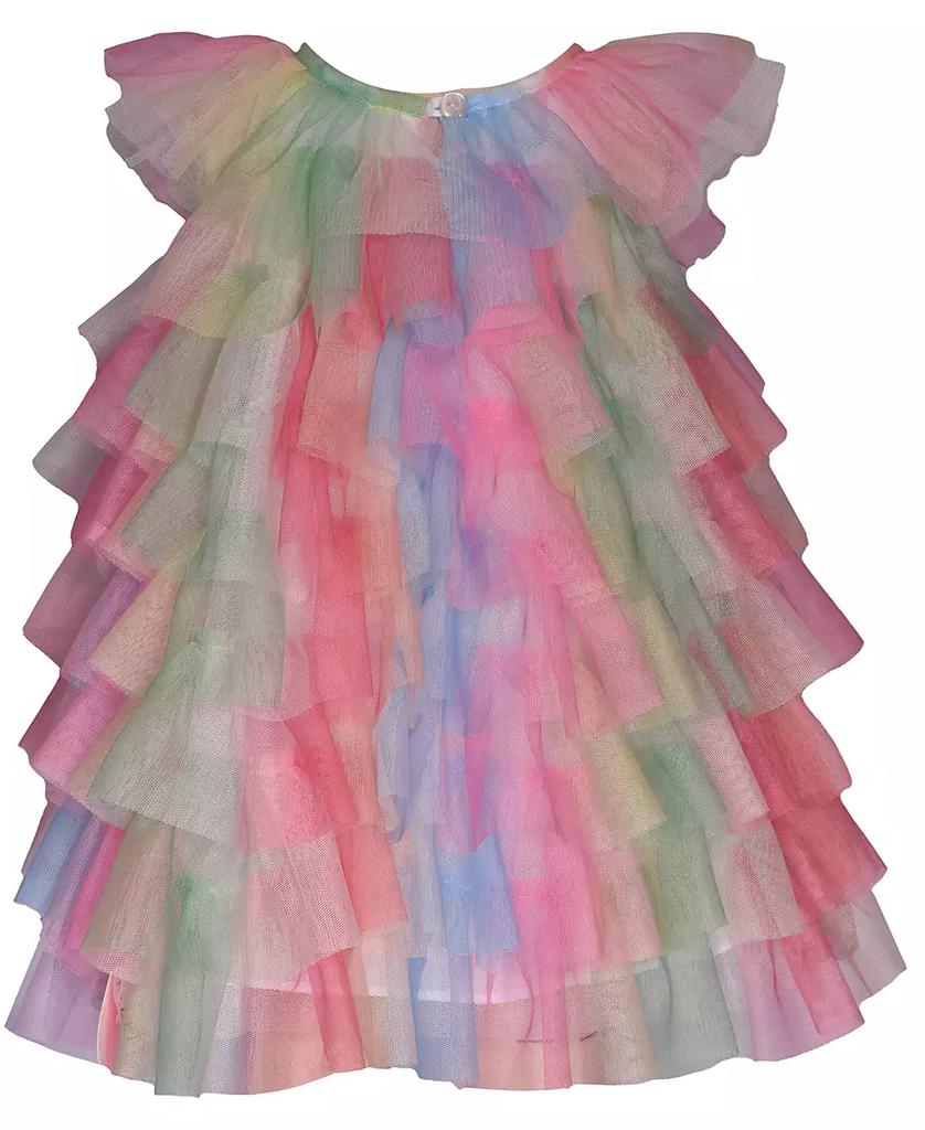 Bonnie Baby Baby Girls Short Sleeve Rainbow Mesh Ruffle Trapeze Dress