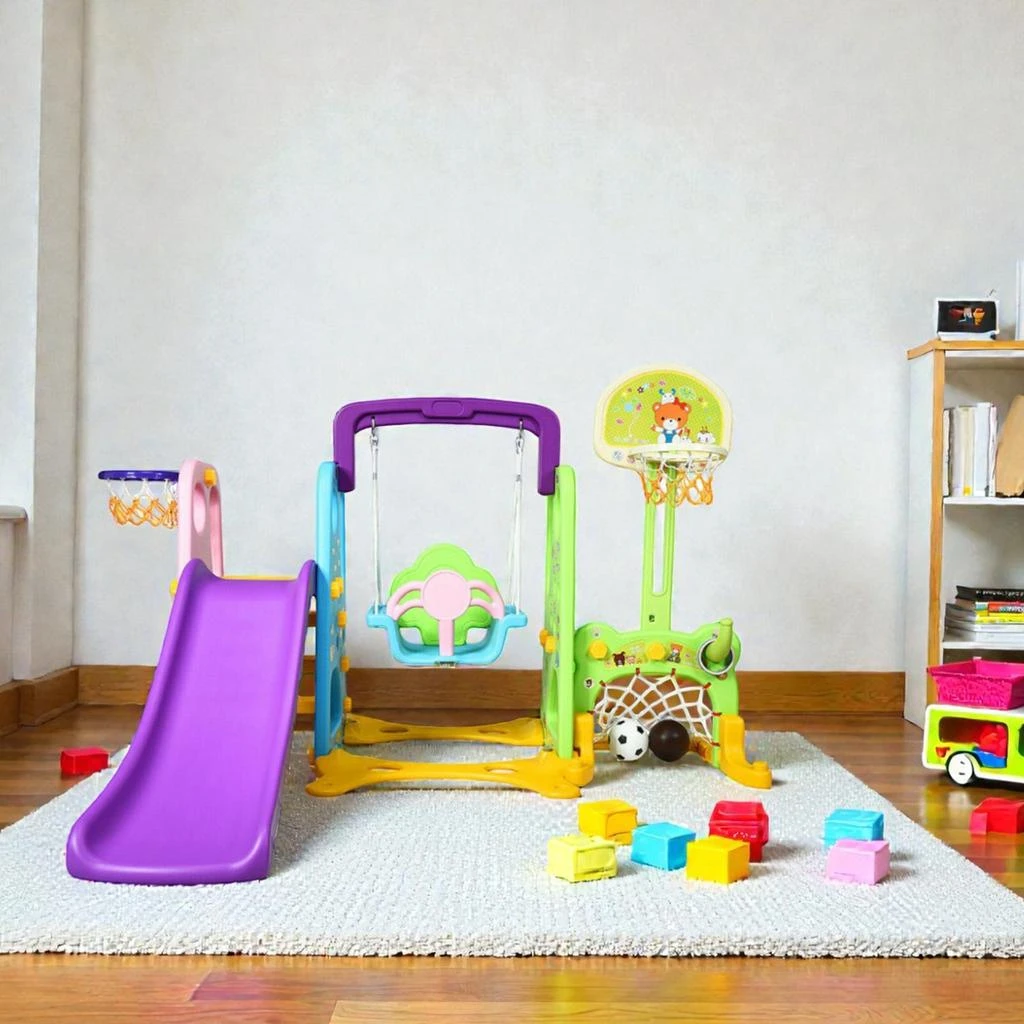 Hivvago Multi-Functional 6-in-1 Playset Featuring Climber, Swing, and Sports Goals