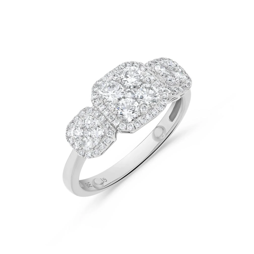 H.J. Namdar 0.8 ct tw Triple Cushion Shape Round Diamond Cluster Ring 14K White Gold Natural Diamonds Size 6