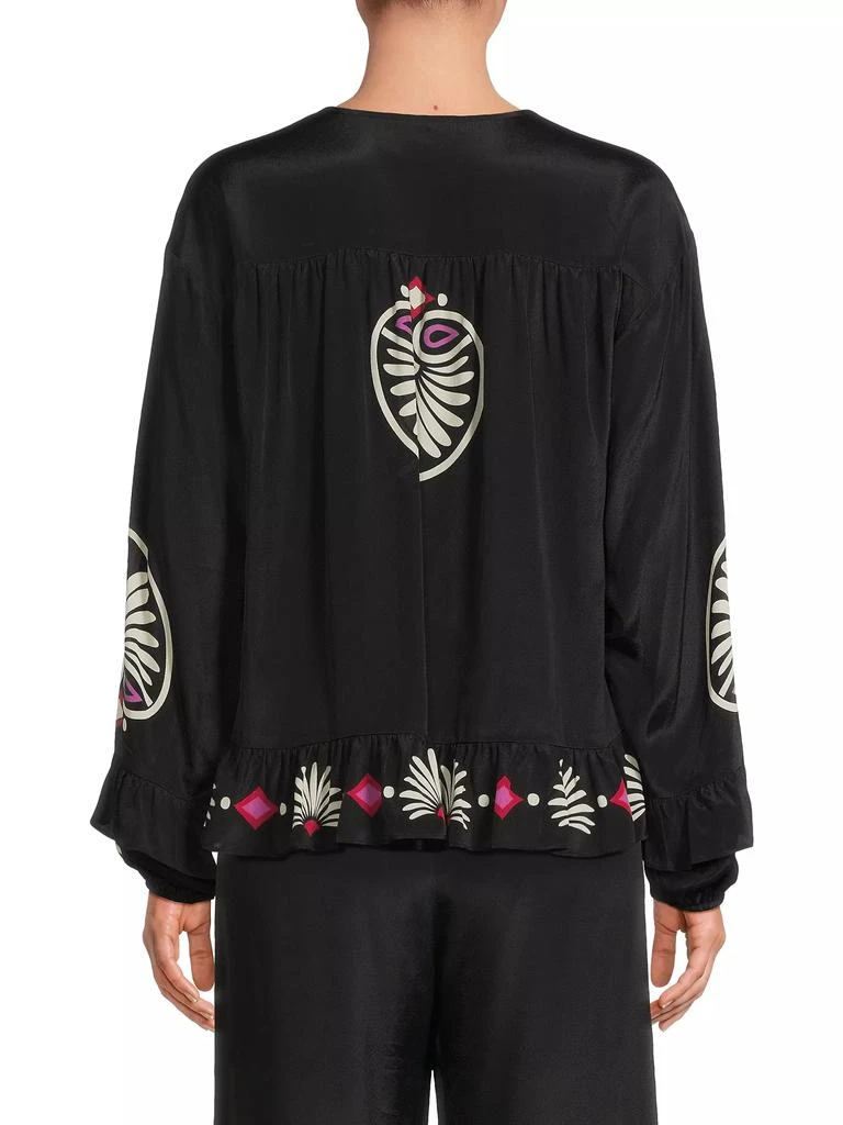 Johnny Was Madelyn Geometric Ruffled Tie-Neck Blouse 5