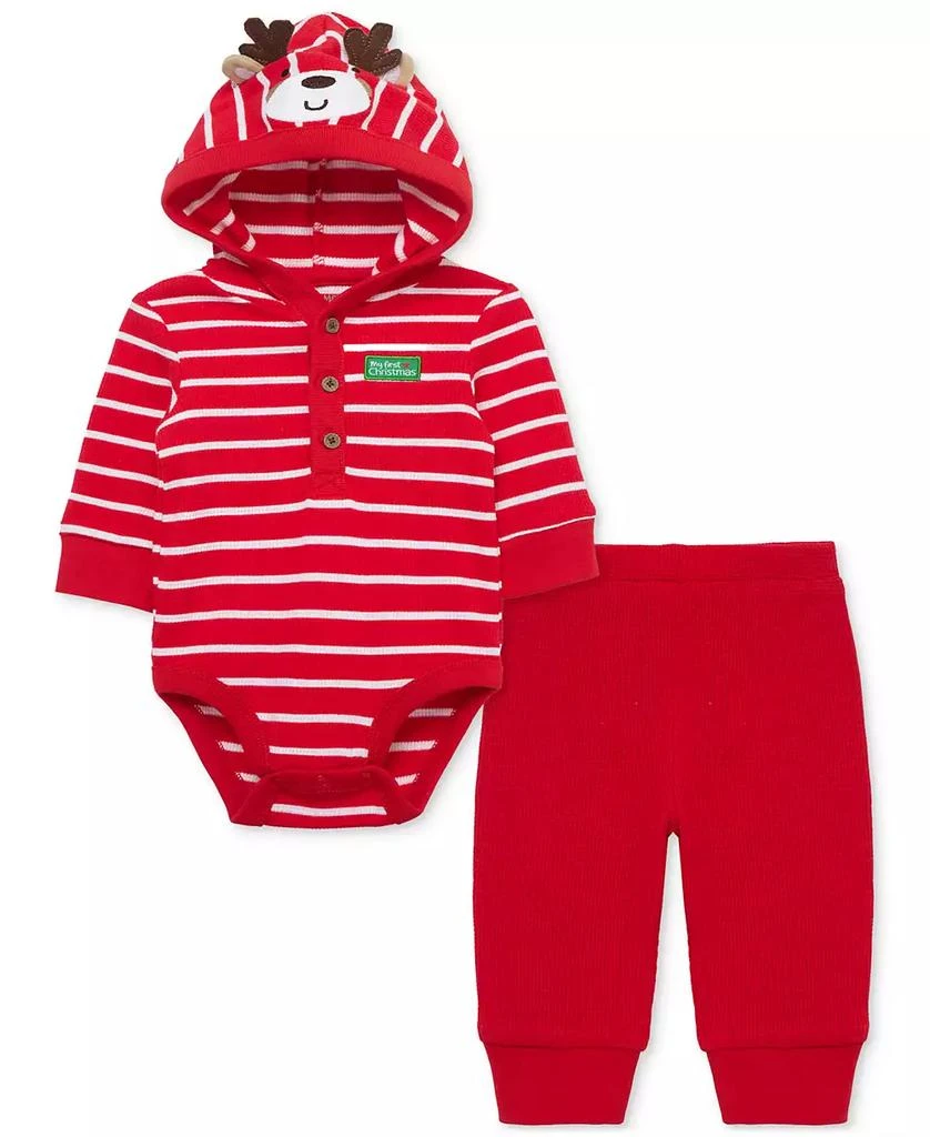 Little Me Baby My 1st Christmas Cotton Hooded Reindeer Bodysuit & Pants Set 4
