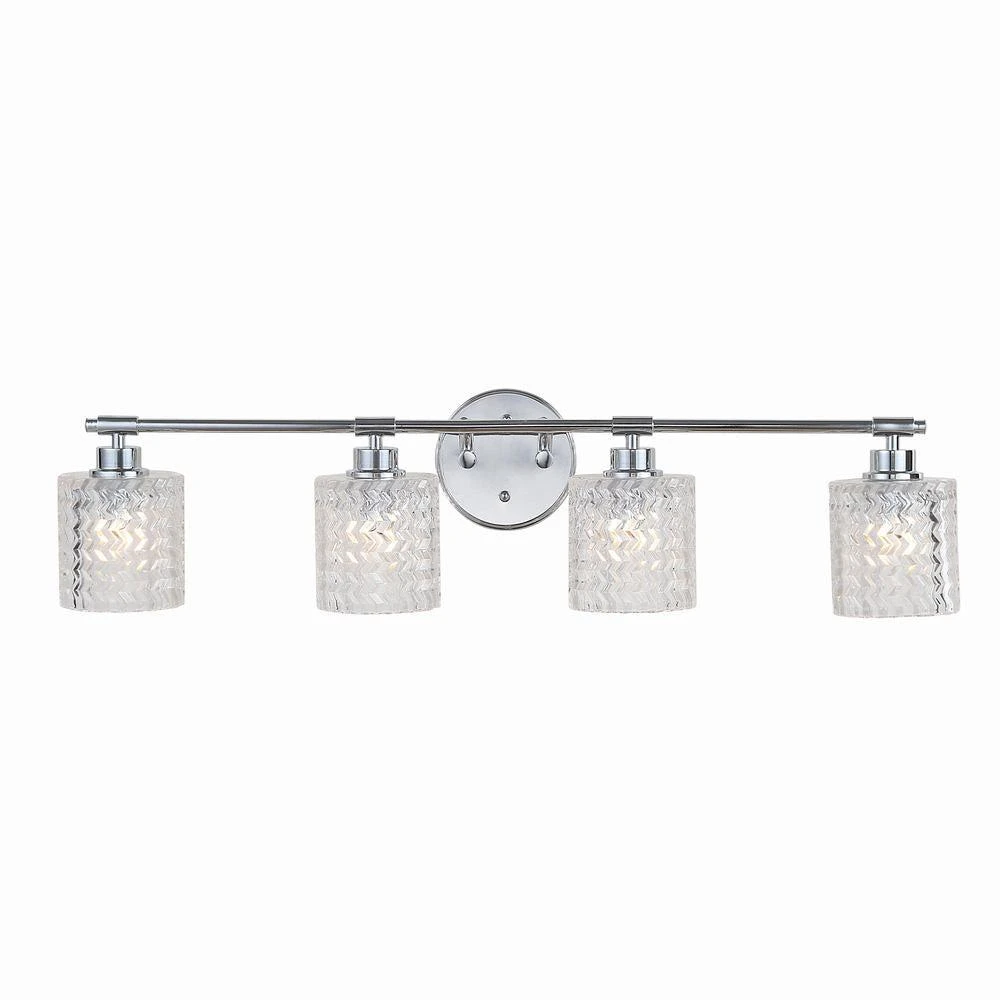 JONATHAN Y Spaulding Vintage 31.5" 4-Light Iron/Chevron Pattern Glass Farmhouse Cottage LED Vanity Light 2
