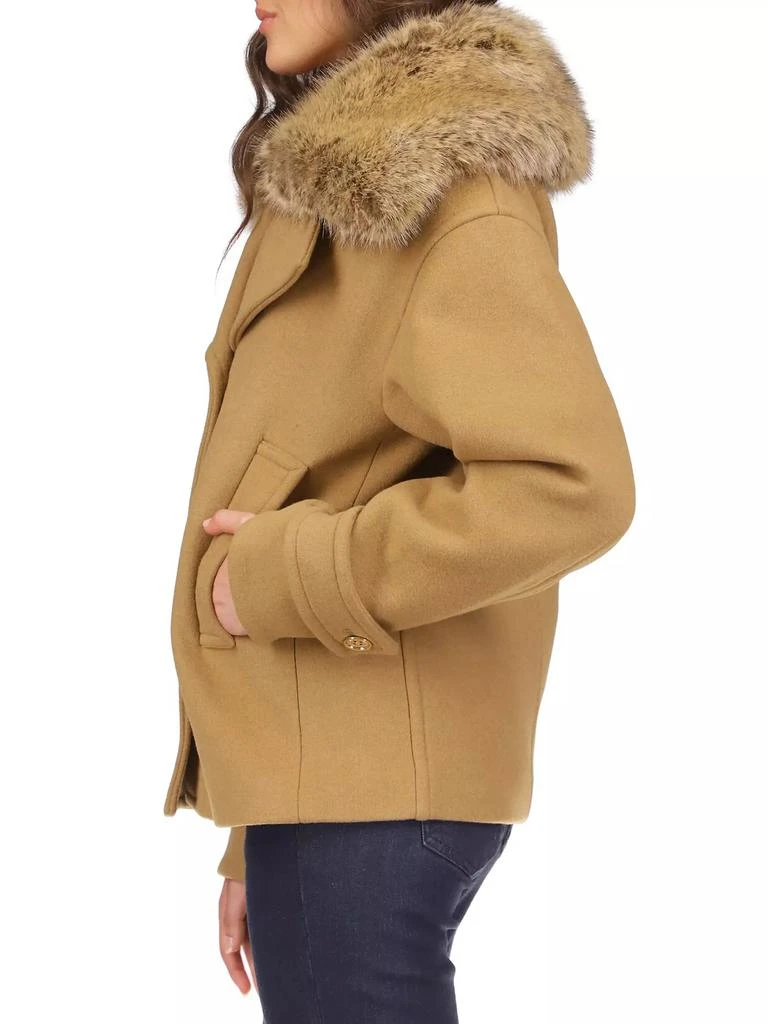 MICHAEL Michael Kors Faux Fur Collar Wool-Blend Short Peacoat 3