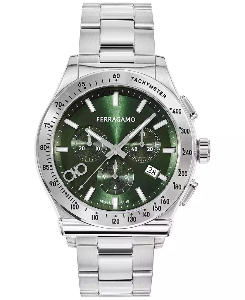 Salvatore Ferragamo Salvatore Men's 1927 Swiss Chronograph Silver-Tone Stainless Steel Bracelet Watch 42mm 1