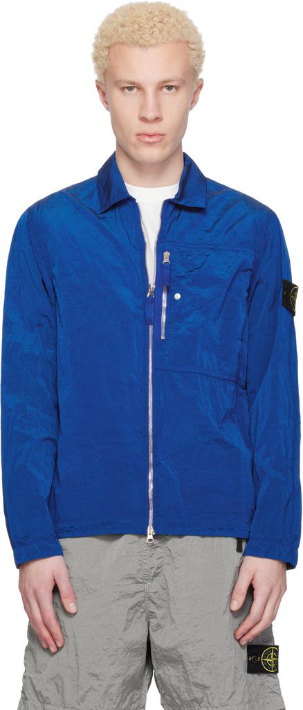 Shop Blue Organic Stretch Cotton Overshirt on Sale at BeyondStyle
