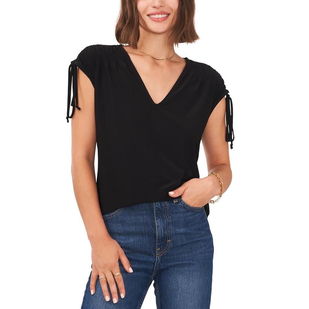 Vince Camuto Women's Solid-Color V-Neck Shirred Shoulder Top