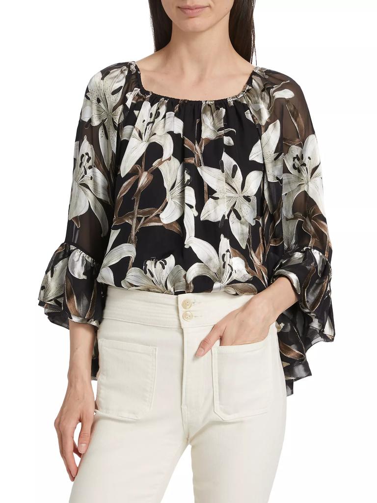 Alice + Olivia off popular shoulder silk blend top in Vineland print Women’s size small