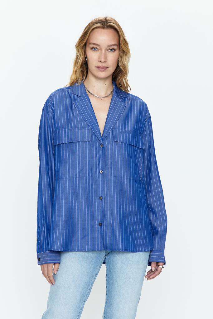 Pistola Denim Irene Effortless Button Down Shirt - Dark Blue Pinstripe