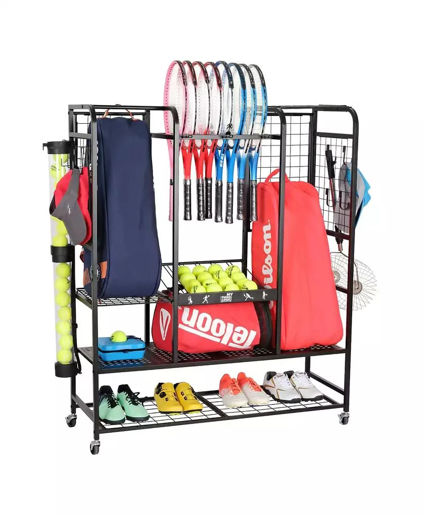 Mythinglogic Tennis Equipment Storage Rack - Organizer for Rackets, Balls 
Bags for Garage, Club or School 7
