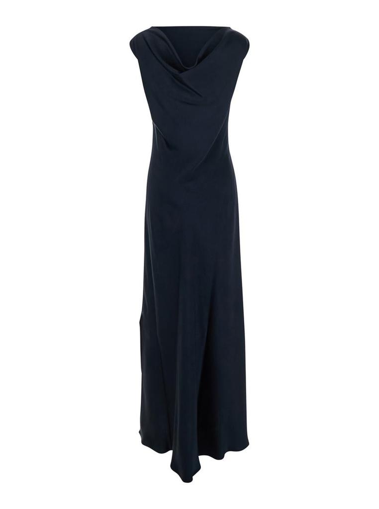 ANTONELLI 'Mara' Blue Long Dress With Boat Neckline And Side Slit In Viscose Blend Woman