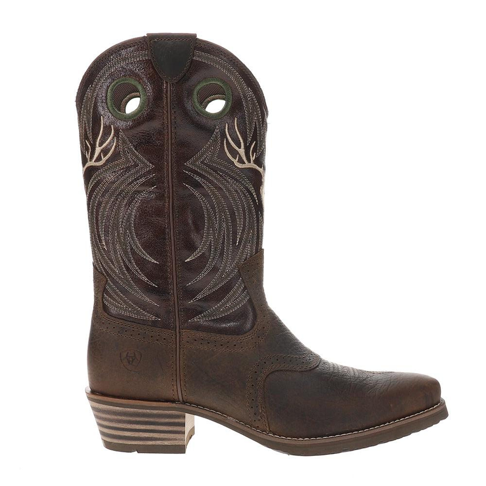 Ariat Hybrid Roughstock Antler Embroidered Snip Toe Pull On Cowboy Boots