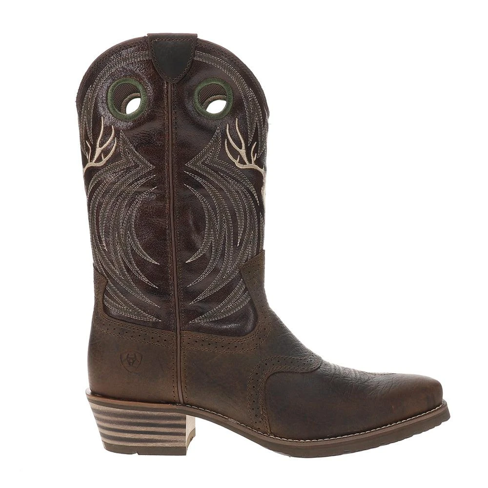 Ariat Hybrid Roughstock Antler Embroidered Snip Toe Pull On Cowboy Boots 1