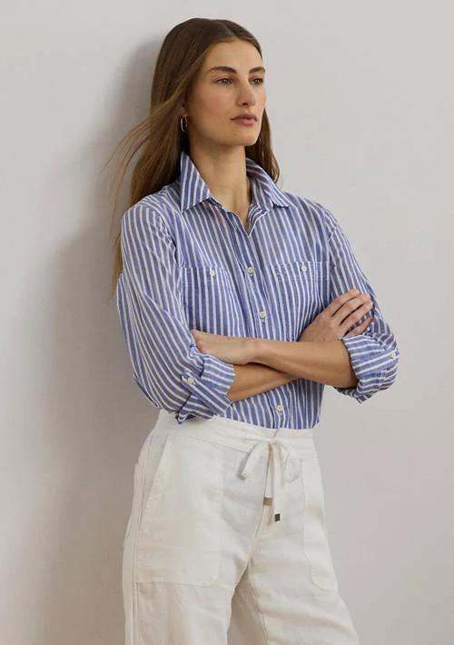 Ralph Lauren Ralph Lauren Women S Relaxed Fit Voile Roll Tab Sleeve Shirt 1