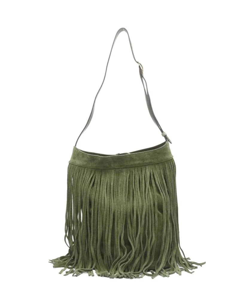 Celine CELINE Hedi Slimane khaki green suede fringe medium bucket bag 1