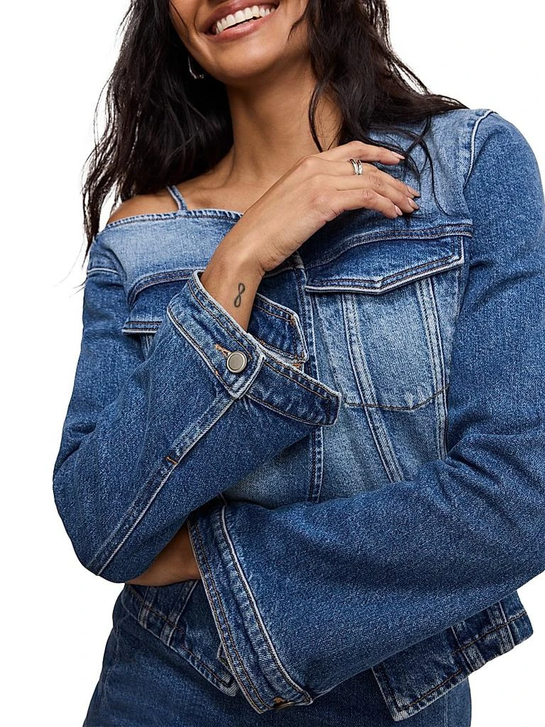Good American Asymmetric Denim Flare Sleeve Split-Hem Shirt 7