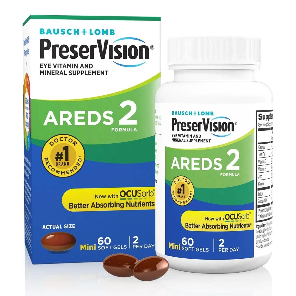 PreserVision PreserVision AREDS 2 Eye Vitamins, #1 Eye Doctor Recommended Brand, Lutein and Zeaxanthin Supplement with Vitamin C, Vitamin E, Zinc, and Copper, 60 Softgels (Minigels)