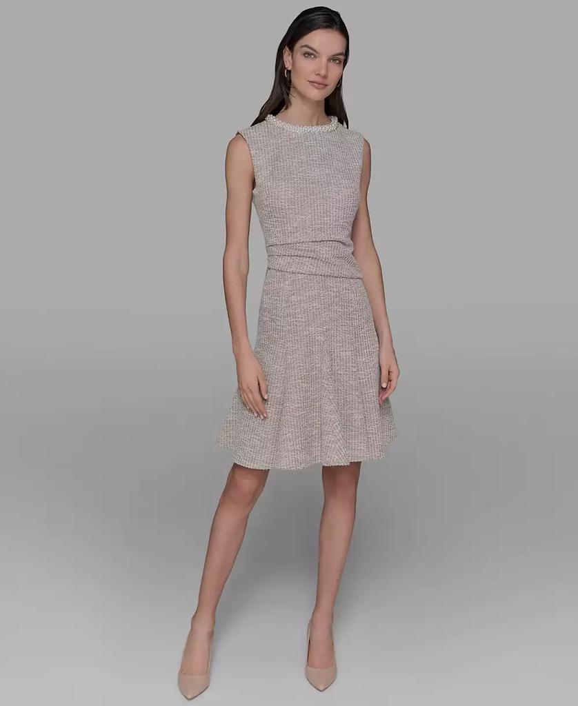 Karl Lagerfeld Paris Women's Stretch Textured Knit Tweed A-Line Dress