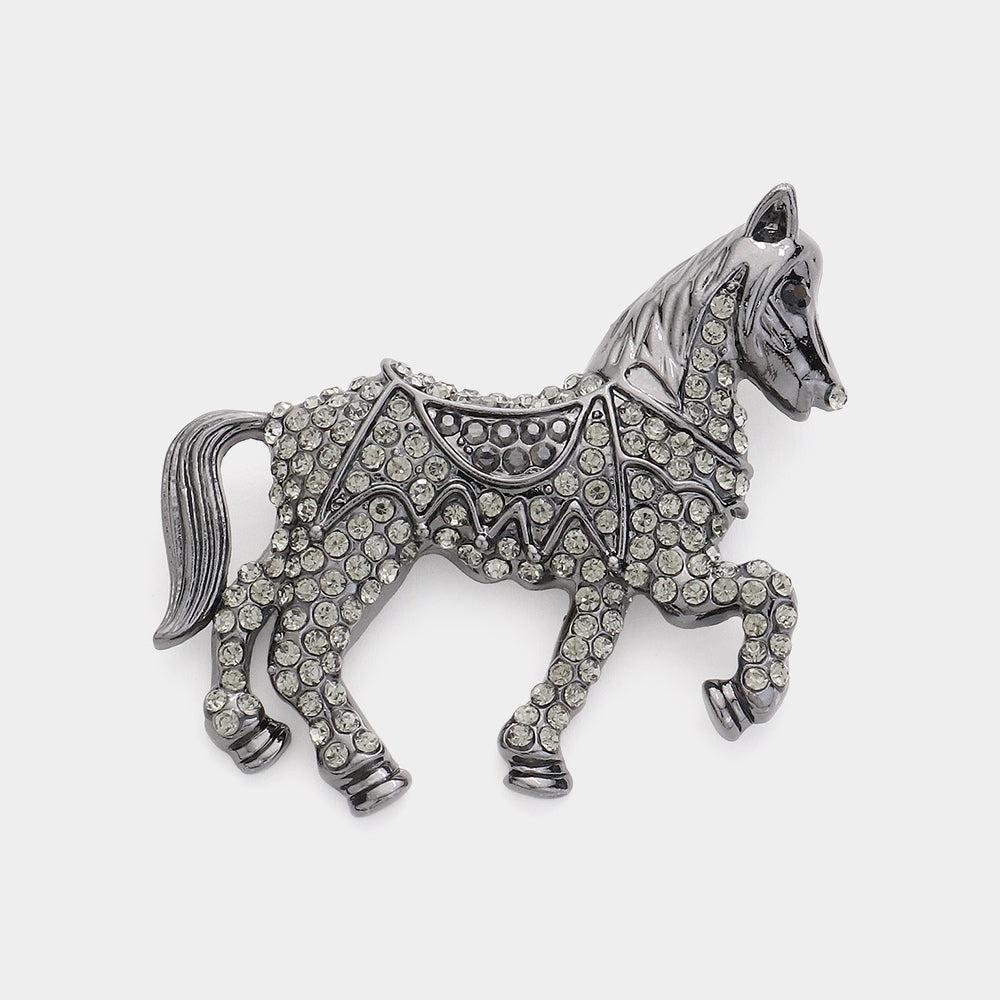 FASHNZFAB Rhinestone Paved Horse Pin Brooch