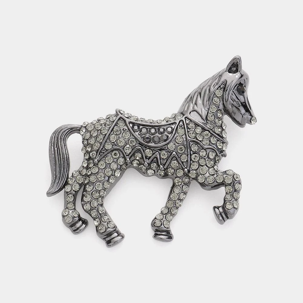 FASHNZFAB Rhinestone Paved Horse Pin Brooch 1