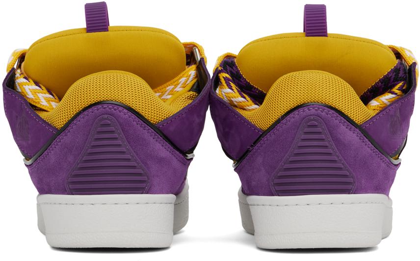 Lanvin Purple & Yellow Leather Curb Sneakers