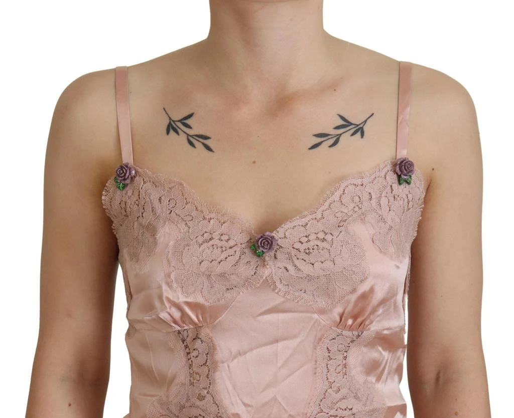 Dolce & Gabbana Pink Satin Lace Roses Tank Top Lingerie 4