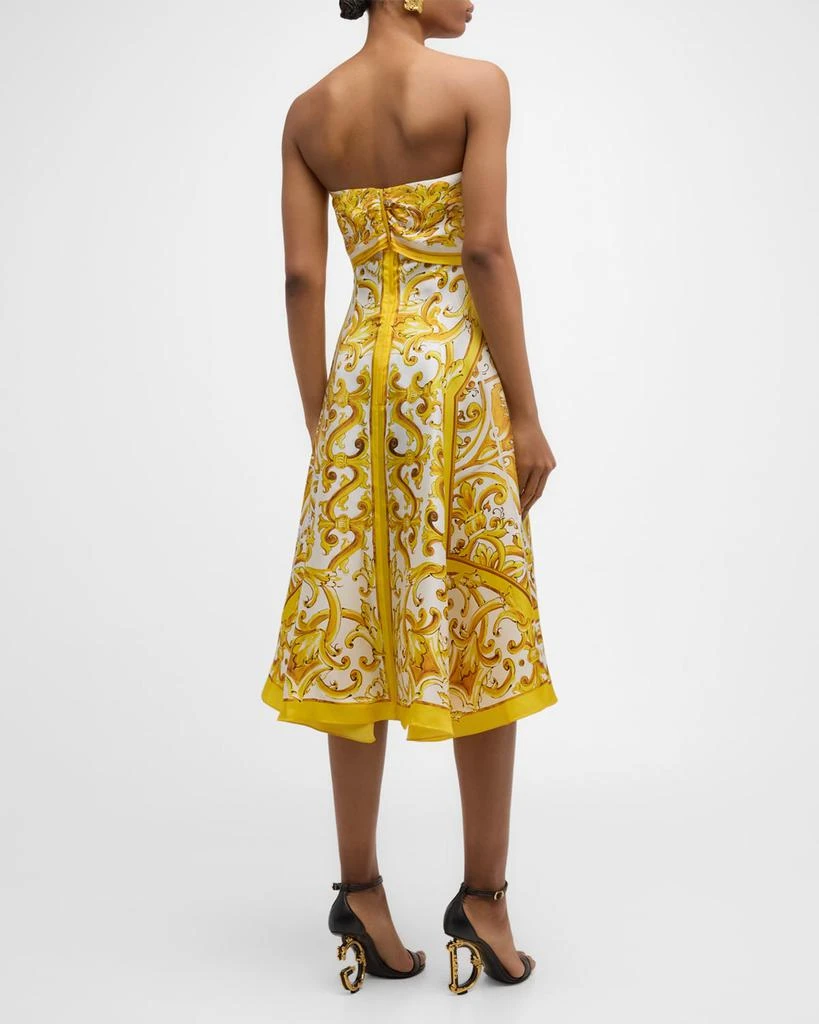 Dolce & Gabbana Maiolica-Print Silk Twill Strapless Scarf Midi Dress 6
