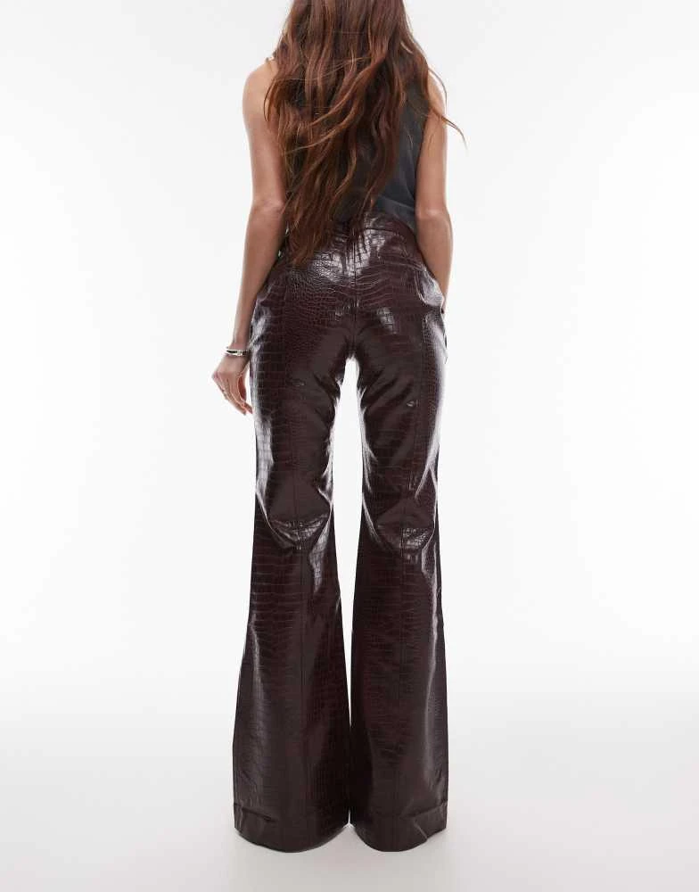 Mango Mango leather look croc flare trousers co-ord in burgundy 3