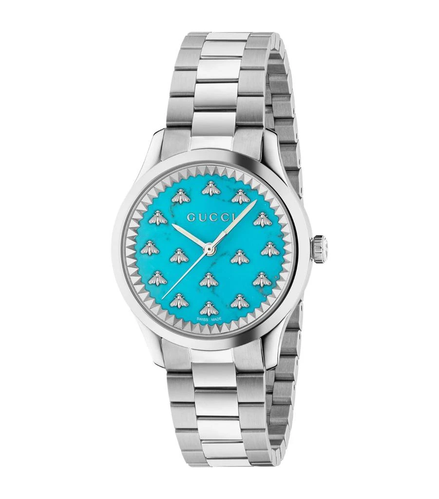 Gucci Steel and Turquoise G-Timeless Bee Watch 32mm 1