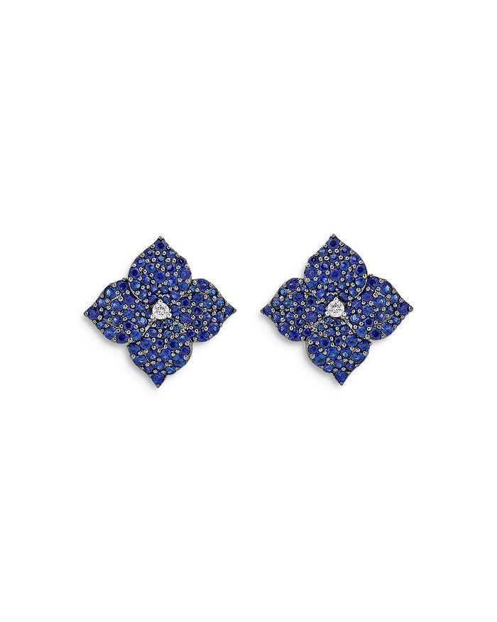Piranesi 18K White Gold Large Fiore Earrings with Blue Sapphires and Diamonds