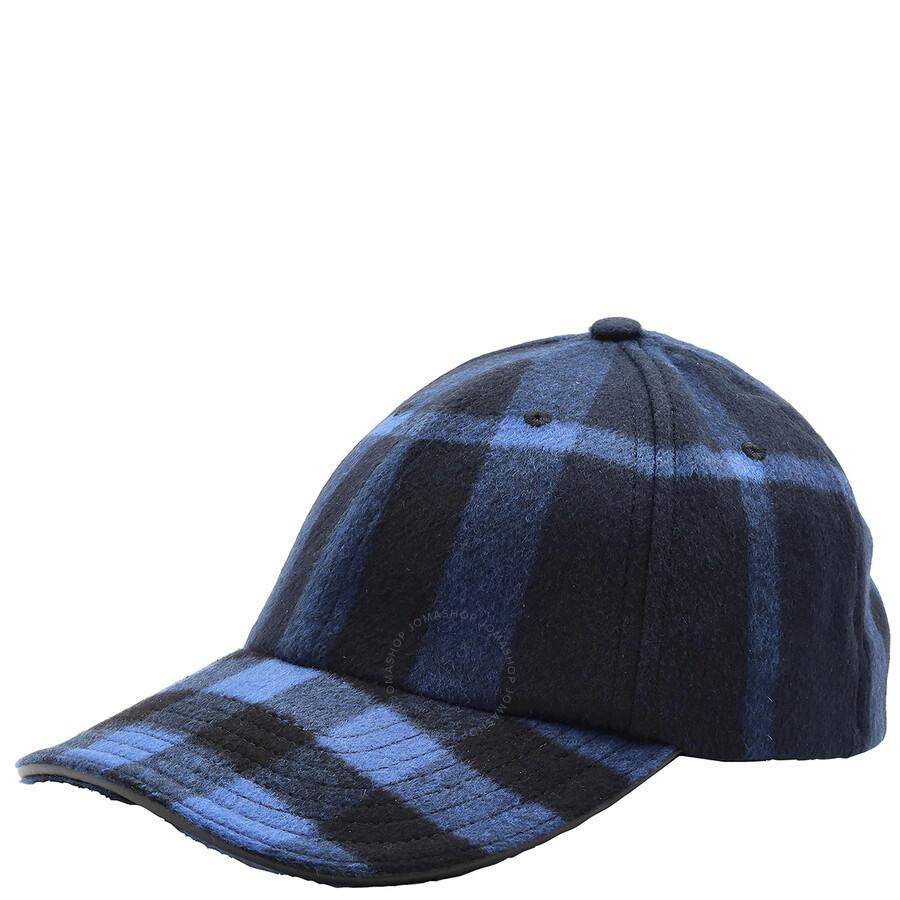 Burberry Navy Check Cashmere Baseball Cap