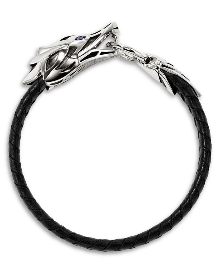 John Hardy Sterling Silver Naga Blue Sapphire Snake Braided Black Leather Bracelet