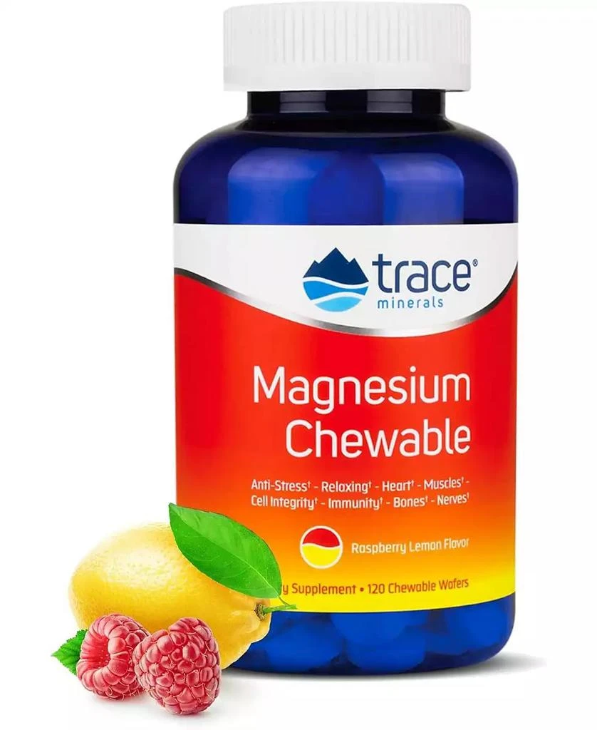 Trace Minerals Magnesium Chewable Supplement for Adults and Kids | from Magnesium Glycinate and Citrate | Sugar Free | Raspberry Lemon | 120 ct, 30 Servings