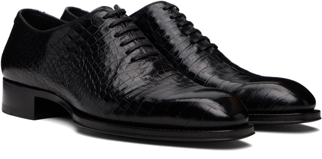 Tom Ford Black Shiny Printed Croc Elkan Oxfords 4