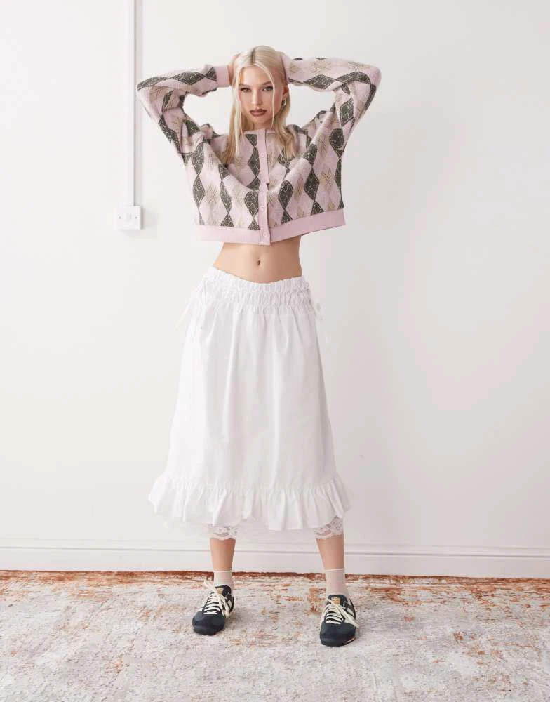 Reclaimed Vintage Reclaimed Vintage western cowgirl midi skirt with lace hem in white 1