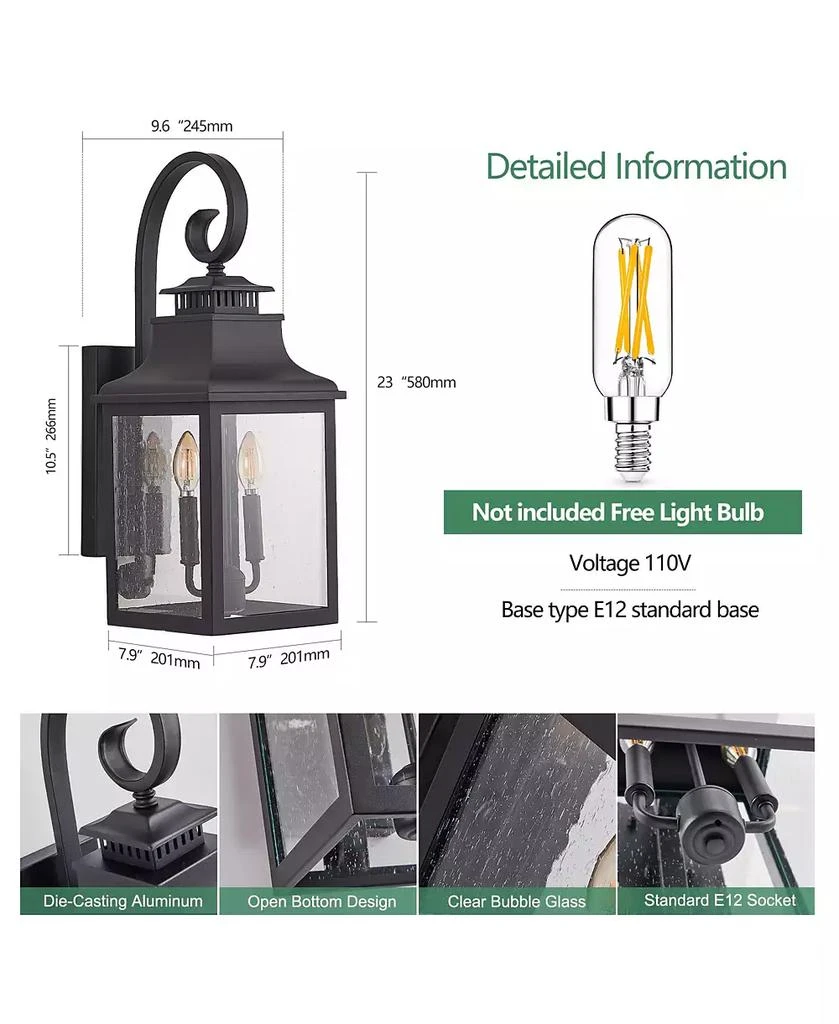 Flynama 23 Inch Vintage Black Outdoor Wall Lantern Light with Clear Seeded Glass for Porch and Patio 3