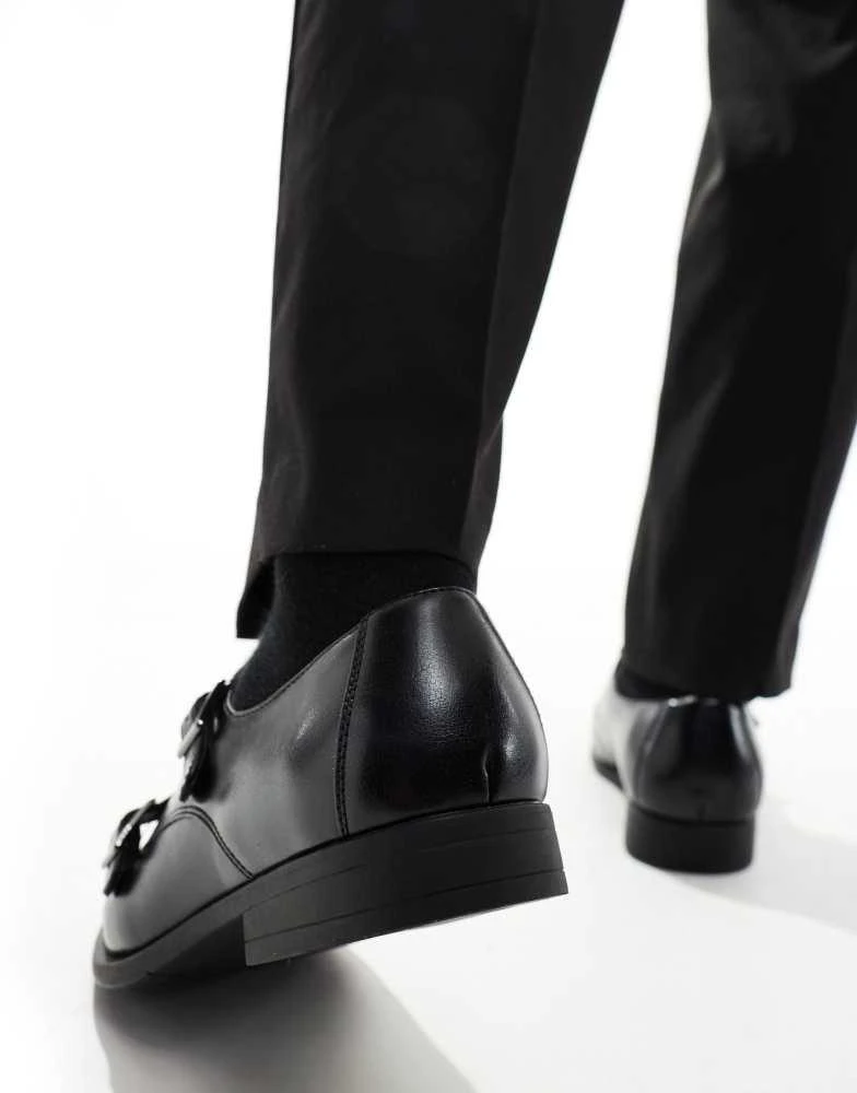 ASOS ASOS DESIGN monk shoes in black faux leather with emboss panel 4