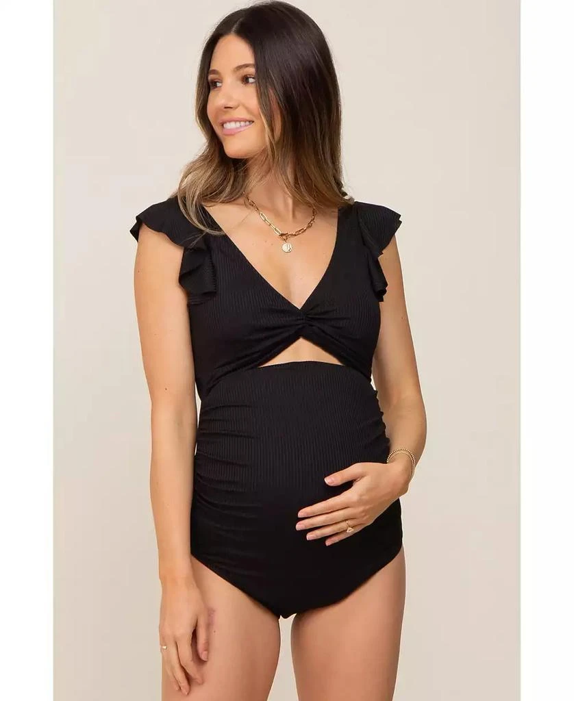 Pinkblush Maternity Green Ribbed Cutout Flutter One Piece Swimsuit