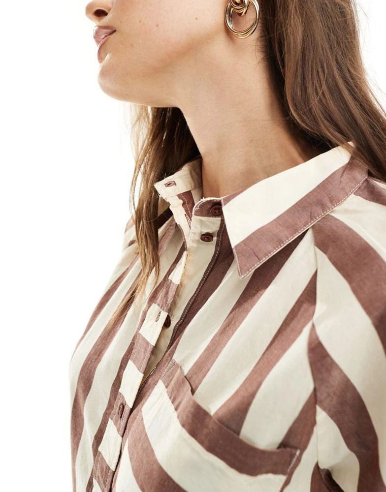 Y.A.S. YAS oversized shirt in cream & brown stripe - BROWN 4