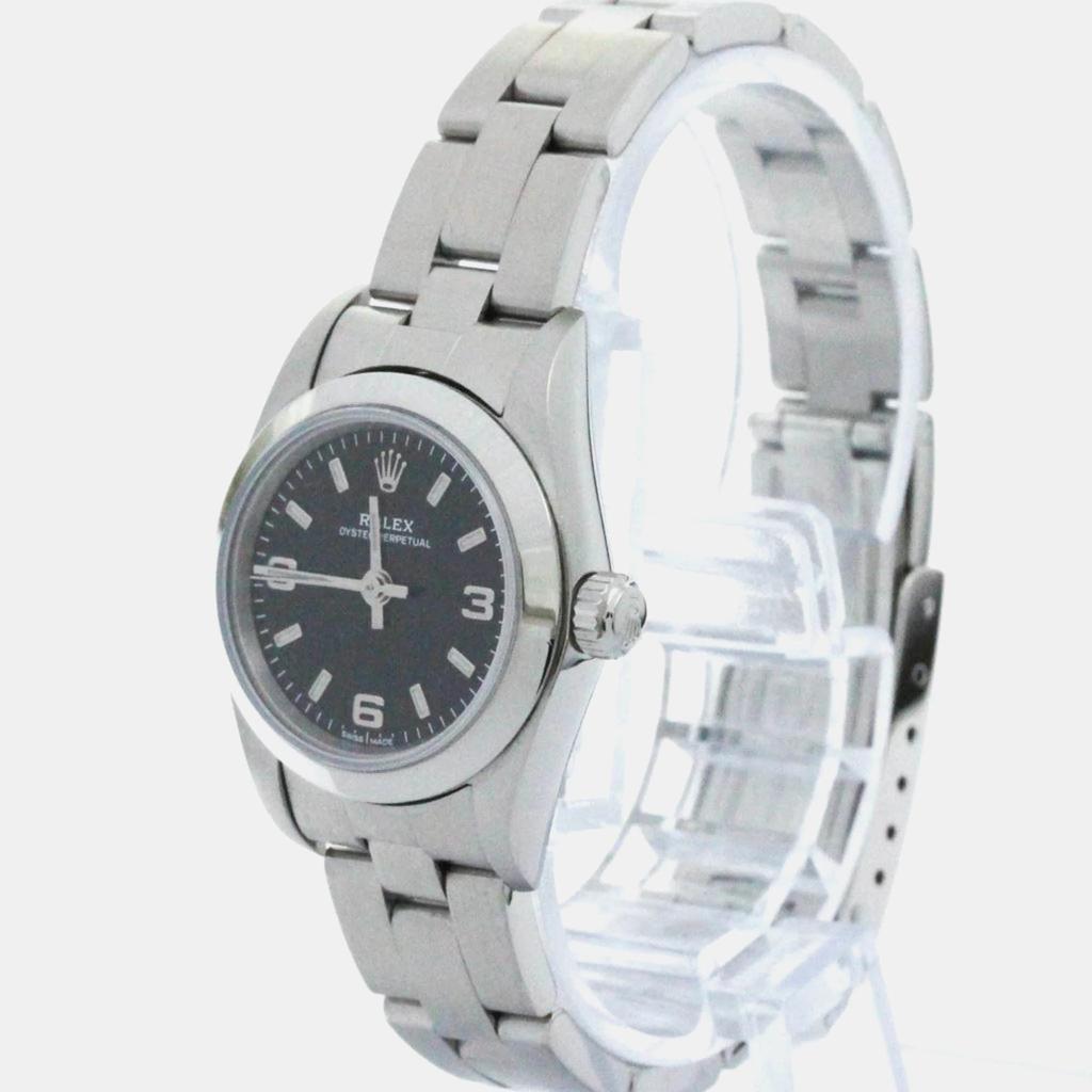 Rolex Rolex Black Stainless Steel Oyster Perpetual 76080 Automatic Women's Wristwatch 24 mm
