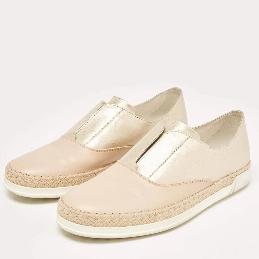 Tod's Tod's Beige/Gold Leather Espadrille Flat Size 36 2