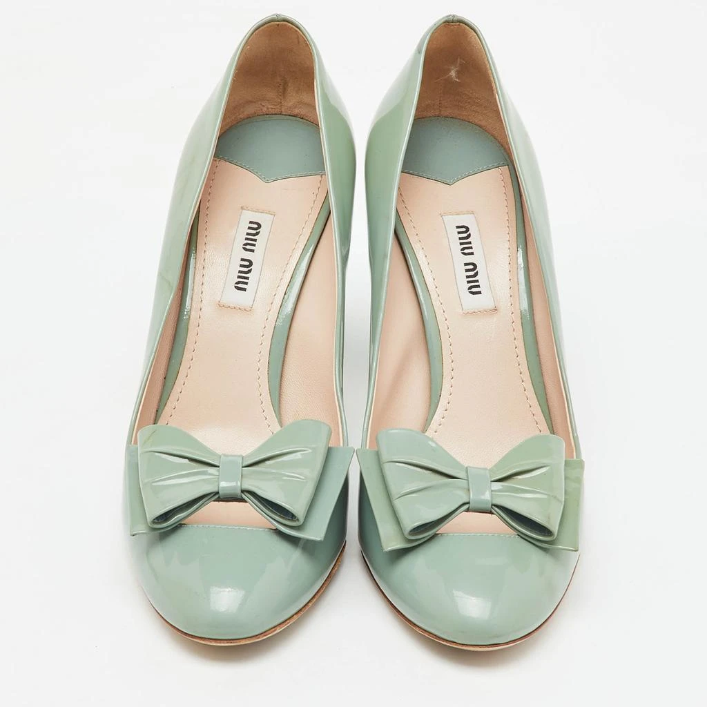 Miu Miu Miu Miu Light Mint Green Patent Leather Bow Block Heel Pumps Size 38 3
