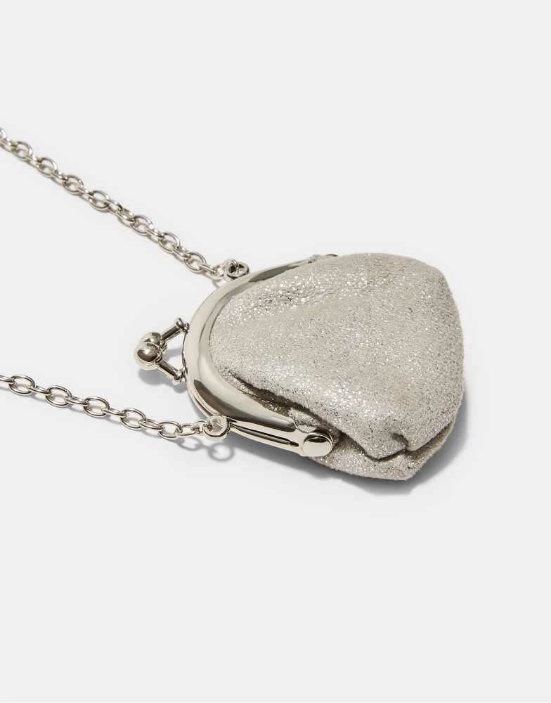 Stradivarius Stradivarius Mini pouch bag necklace in grey 3