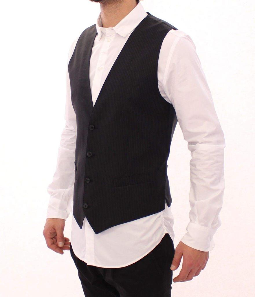 Dolce & Gabbana Dolce & Gabbana Black Striped Wool Single Breasted Vest
