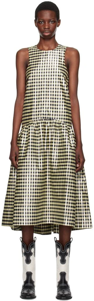 Ganni Yellow Shiny Gingham Midi Dress 1